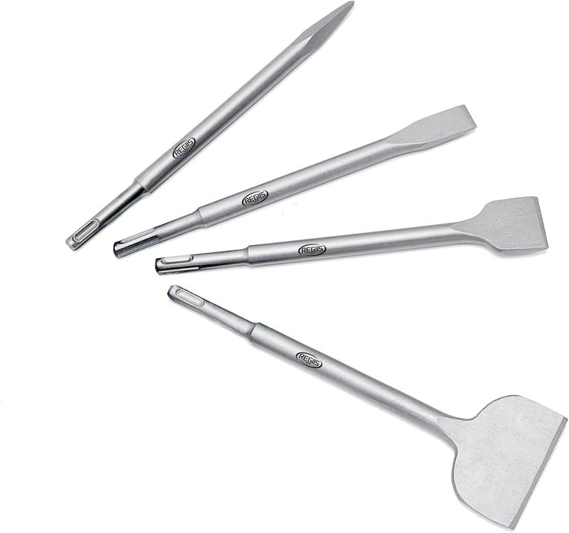 Regiis Tech 4 pcs SDS Plus Chisel Set, Masonry Concrete Drill Bit Set, Tile Removal Chisel Bits for Rotary Hammer with Point Flat Wide Tile Inclined Grooving Scraping Scaling Chisels - Image 1